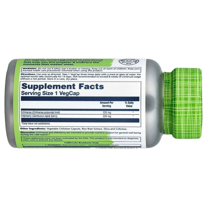 SOLARAY Echinacea and Elderberry Capsules, 440 mg, 100 Count