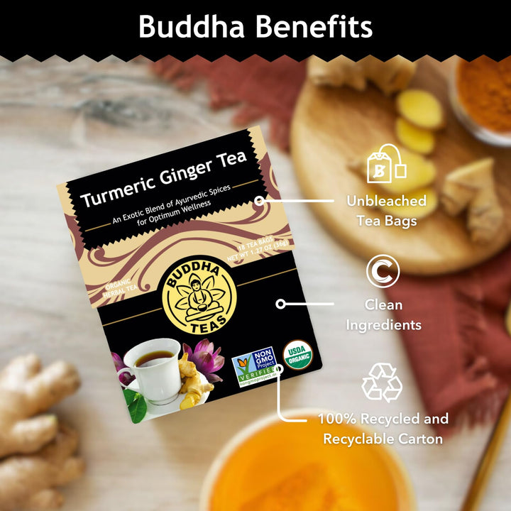 Buddha Teas Turmeric Ginger Tea, Bleach Free Tea Bags, 18 Count