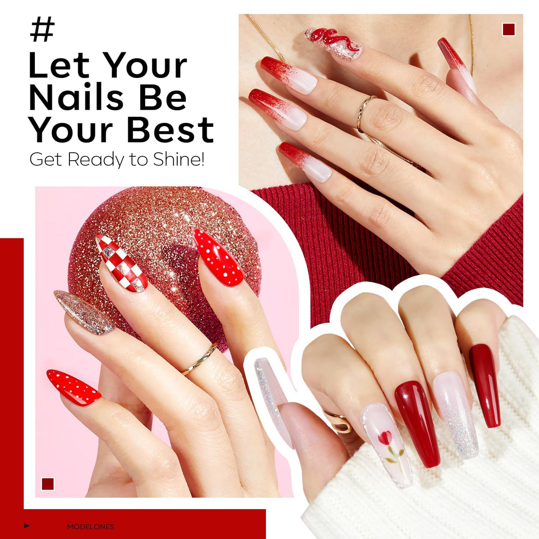 modelones Gel Nail Polish Set, Red, 6 Count