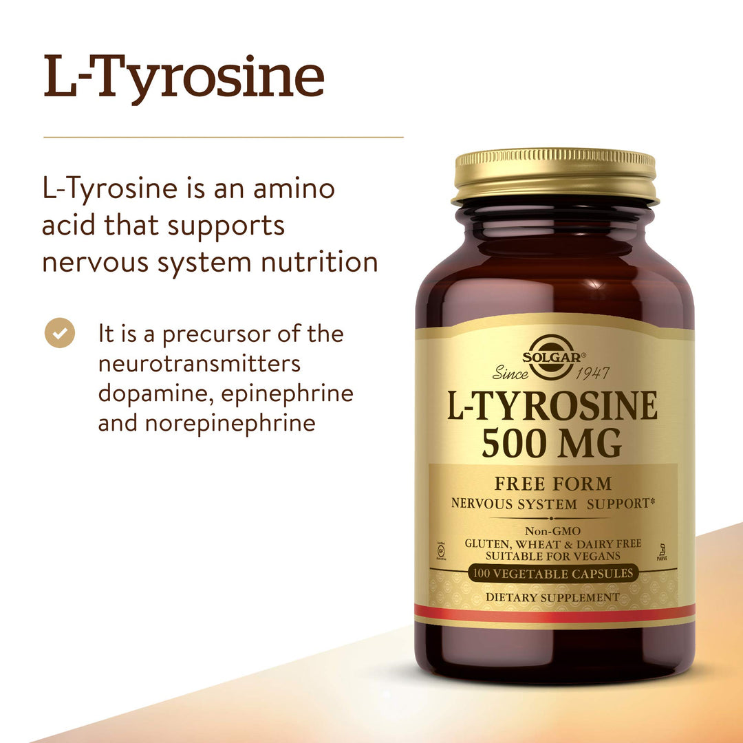 Solgar L-Tyrosine Vegetable Capsules, 500 mg, 100 Count