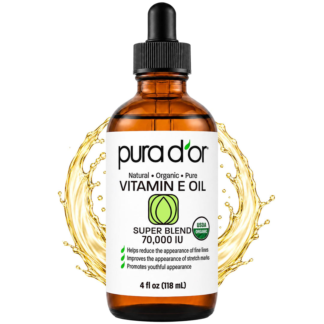 PURA D'OR Organic Vitamin E Oil, 4 oz
