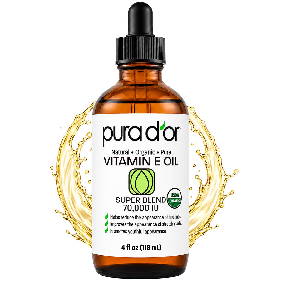 PURA D'OR Organic Vitamin E Oil, 4 oz
