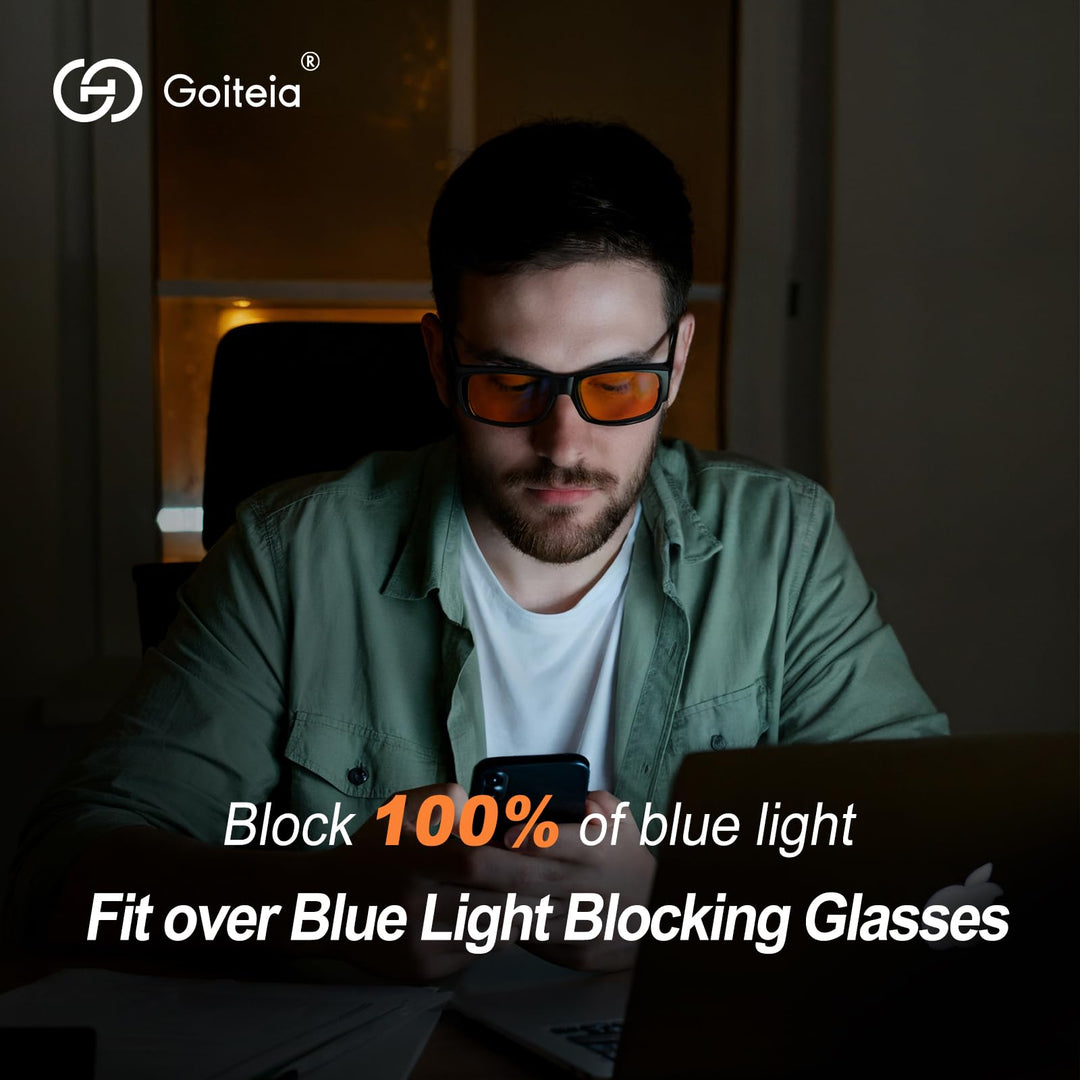 Goiteia Orange Blue Light Blocking Fit Over Glasses, Amber Tint, 59 x 40mm