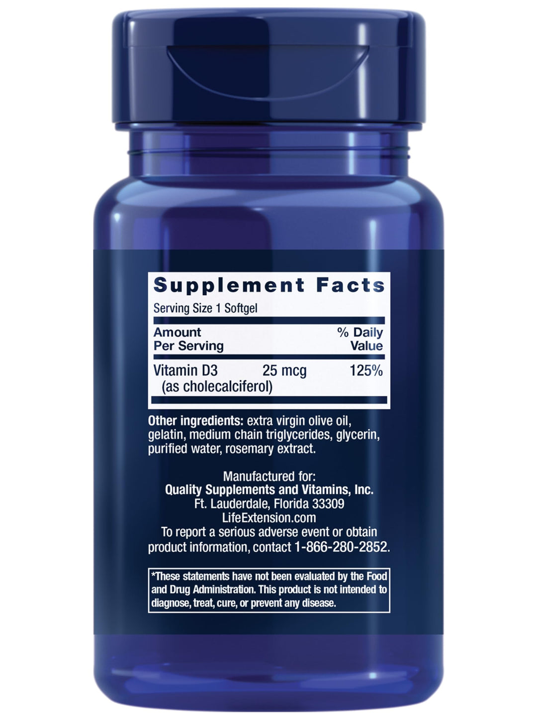 Life Extension Vitamin D3, 25 mcg (1000 IU), 90 Count