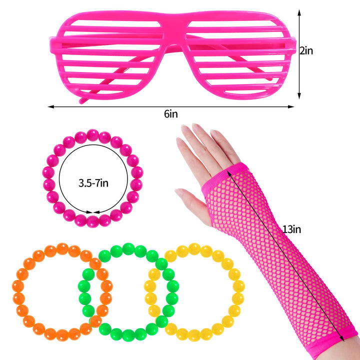 Miayon 6-in-1 Kids 80s Costume Accessories Set And Tutu, Rainbow, M