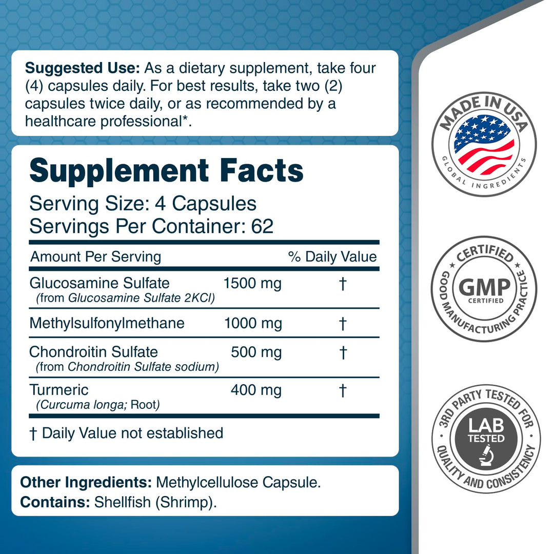VitaBreeze Glucosamine Chondroitin MSM Turmeric Supplement, 248 Count