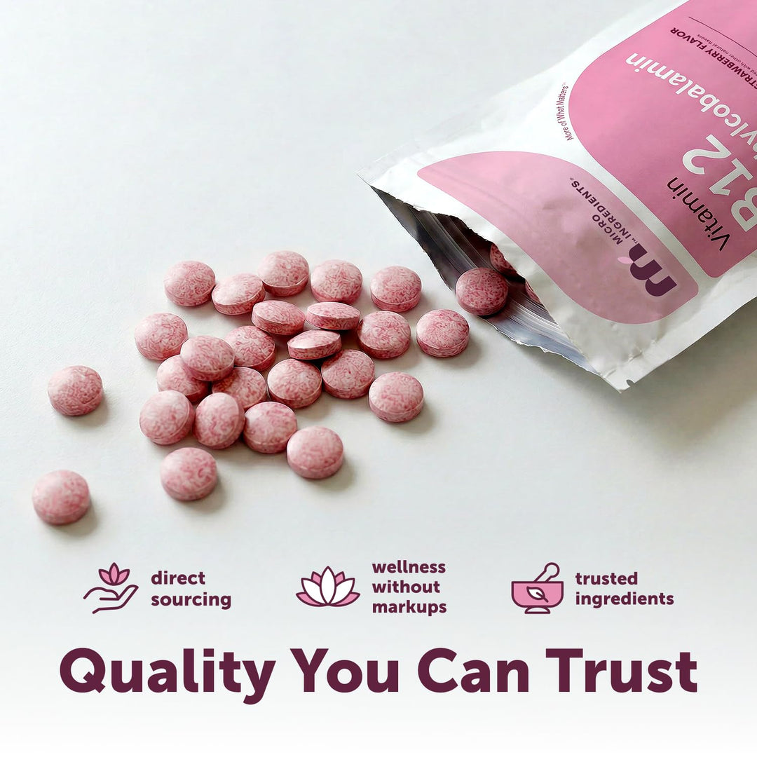 Micro Ingredients Vitamin B12 Methylcobalamin Sublingual Tablets, Strawberry, 5000 mcg, 180 Count