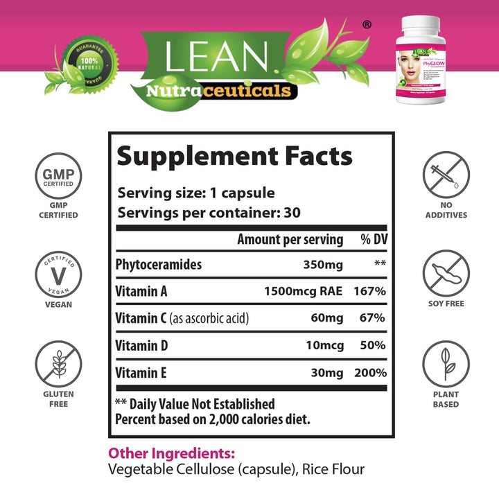 LEAN Nutraceuticals PhyGLOW Phytoceramides Capsules, 350 mg