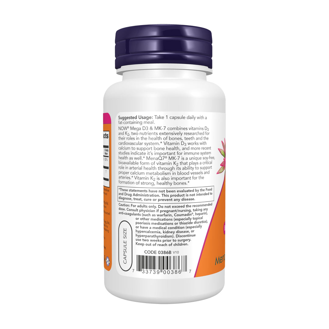 NOW Mega D-3 & MK-7, 5000 IU / 180 mcg, 120 Count