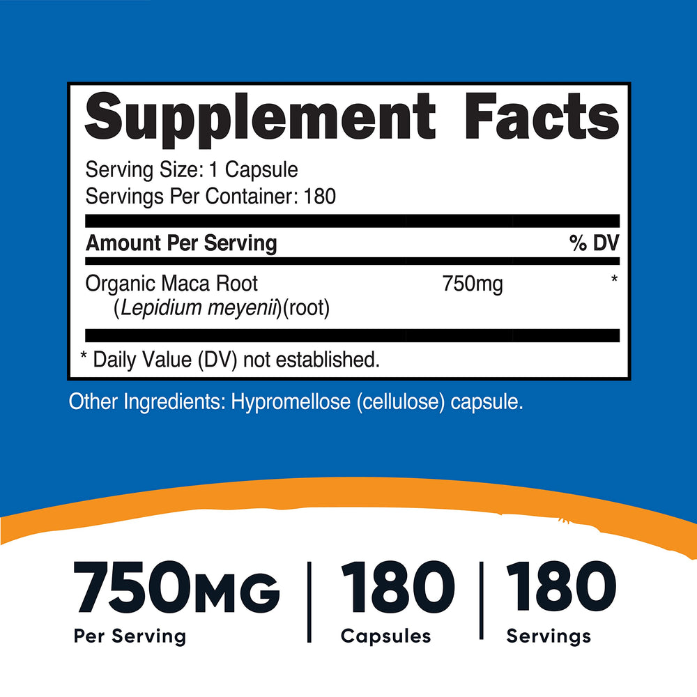 Nutricost Maca Root Capsules, 750 mg, 180 Count