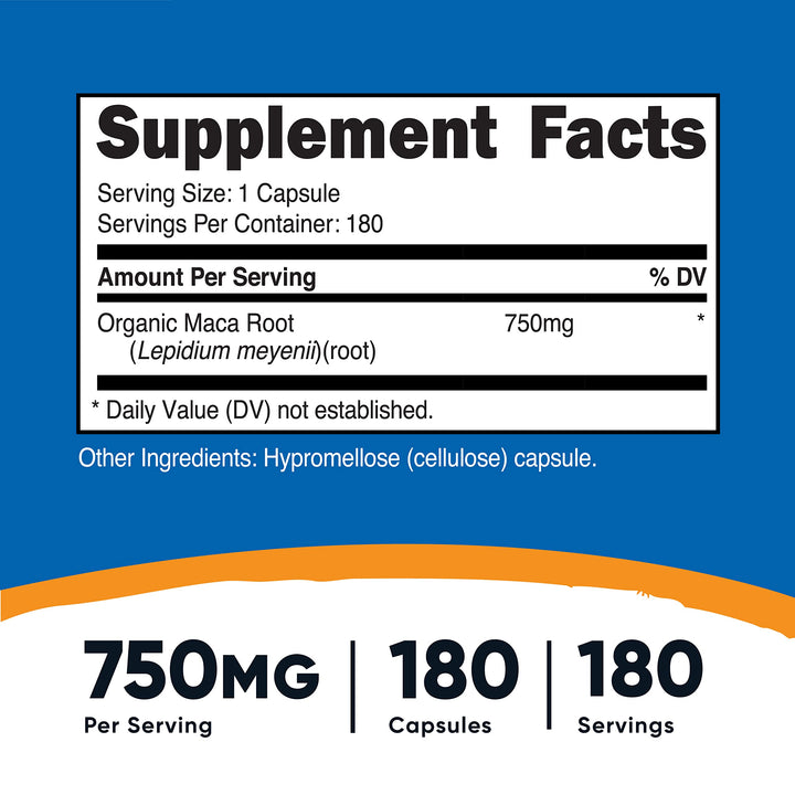 Nutricost Maca Root Capsules, 750 mg, 180 Count