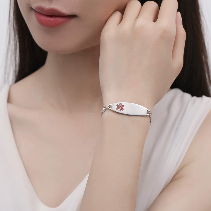LinnaLove Medical Alert Bracelet, Stainless Steel, 6.5 in