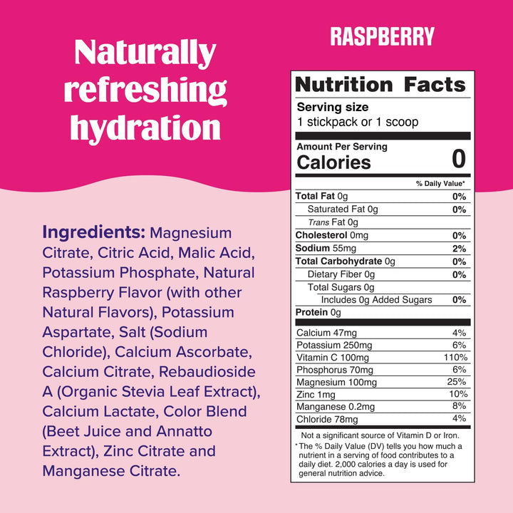 Ultima Replenisher Electrolyte Hydration Powder, Raspberry, 30 Count