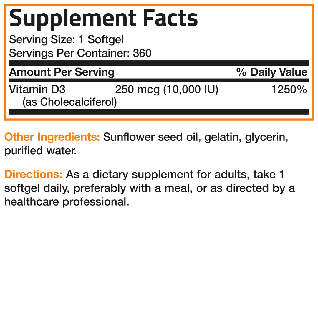 Bronson Vitamin D3 10000 IU, 250 mcg, 360 Count