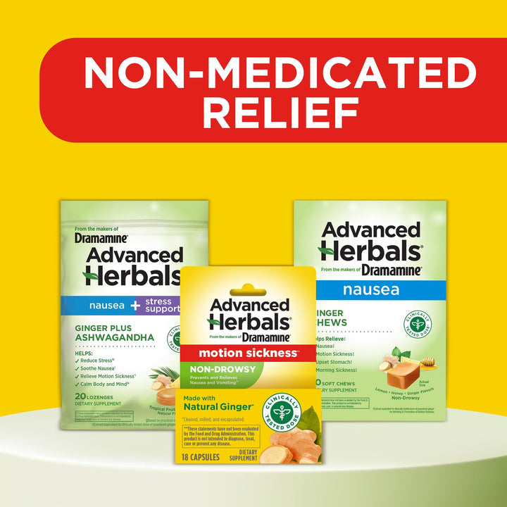 Dramamine Motion Sickness Relief, Non-Drowsy Naturals, 18 Count