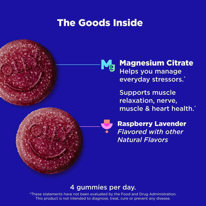 OLLY Magnesium Gummies, Raspberry Lavender, 60 Count