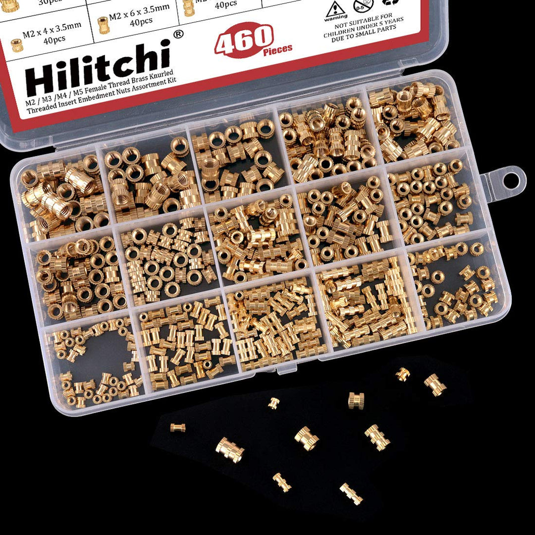 Hilitchi Brass Knurled Threaded Insert Assortment Kit, 460 Count