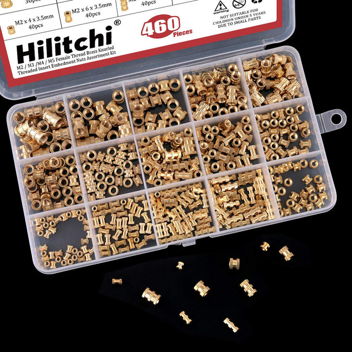 Hilitchi Brass Knurled Threaded Insert Assortment Kit, 460 Count