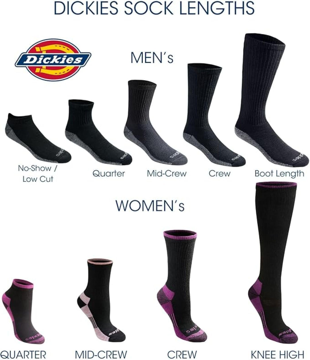 Dickies Dri-Tech Moisture Control Crew Socks, Black, 6 Count
