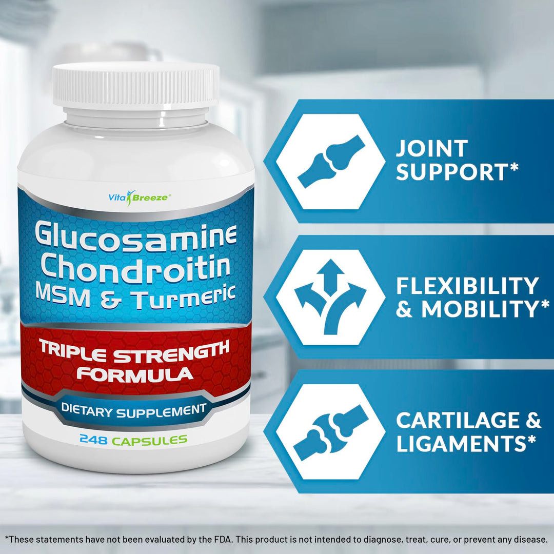 VitaBreeze Glucosamine Chondroitin MSM Turmeric Supplement, 248 Count