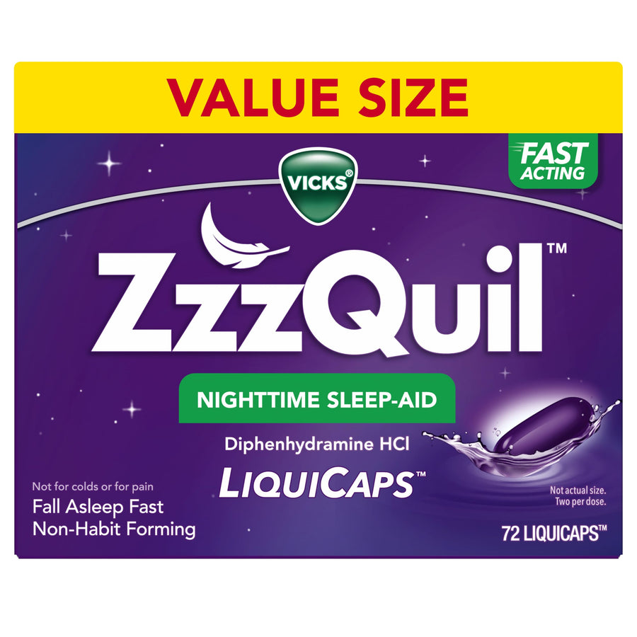 ZzzQuil Nighttime Sleep Aid LiquiCaps, 25 mg, 72 Count