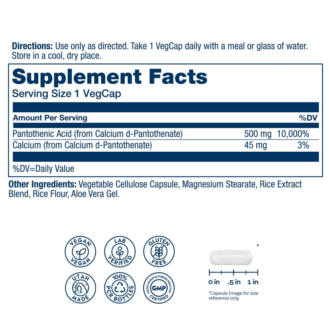 SOLARAY Pantothenic Acid, 500 mg, 100 Count
