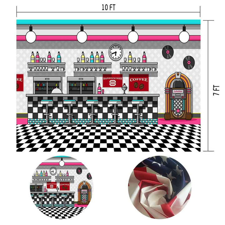 MTMETY 50s Retro Diner Backdrop, 10x7 ft