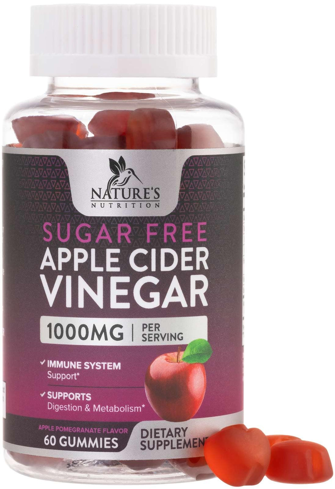 Nature's Nutrition Apple Cider Vinegar Gummies, Sugar Free, 60 Count