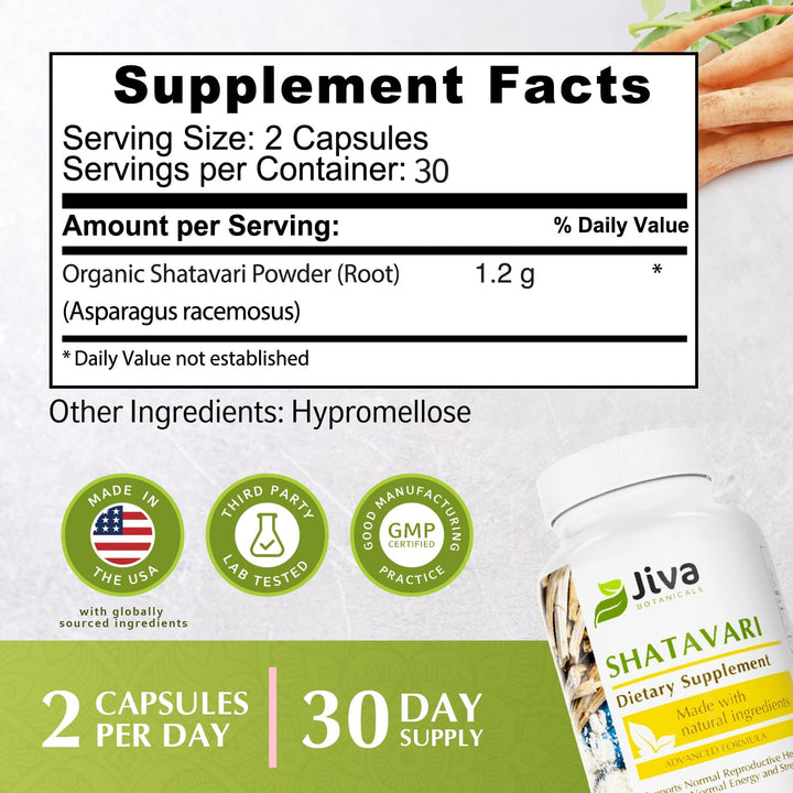 Jiva Botanicals Shatavari Capsules, 1200 mg, 60 Count