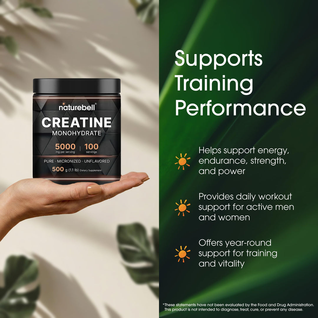 NatureBell Creatine Monohydrate Powder, 5000 mg, 500 g