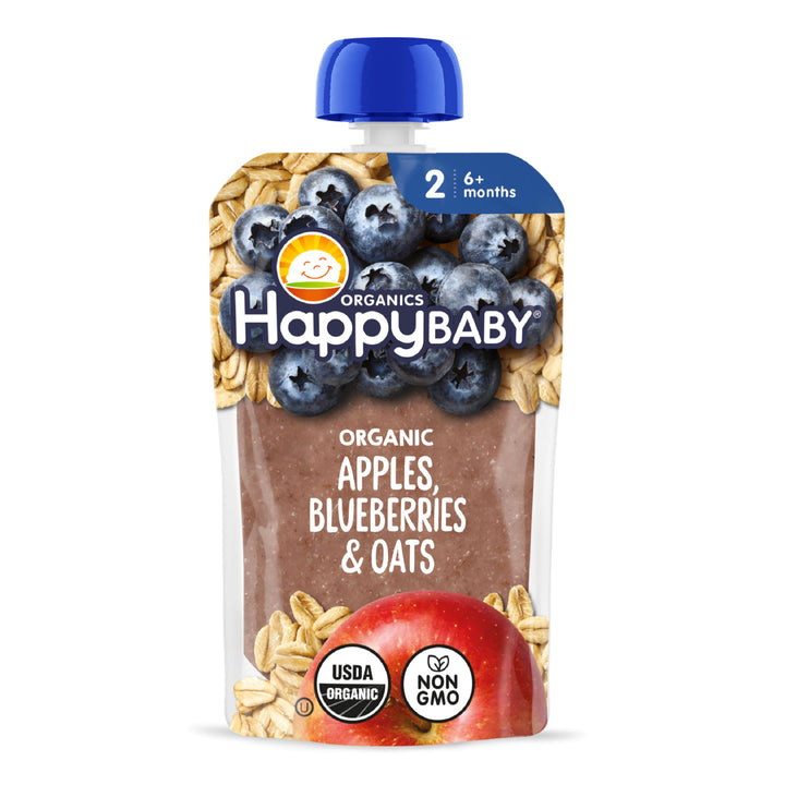 Happy Family Organic Baby Food, Apples Blueberries and Oats, 113 g