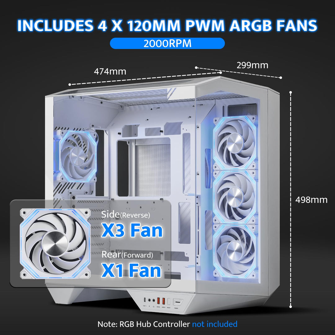 darkFlash Full-Tower ATX Gaming PC Case, White