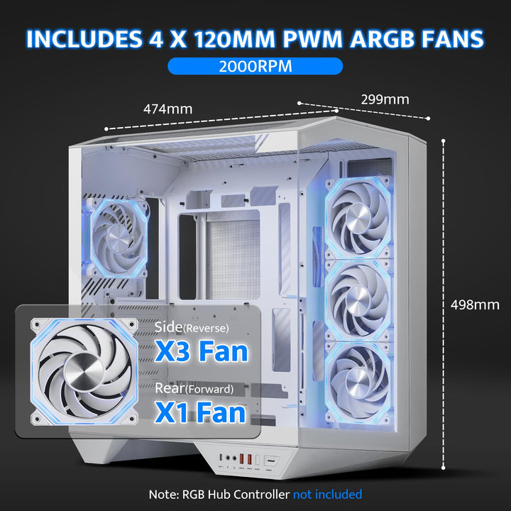 darkFlash Full-Tower ATX Gaming PC Case, White