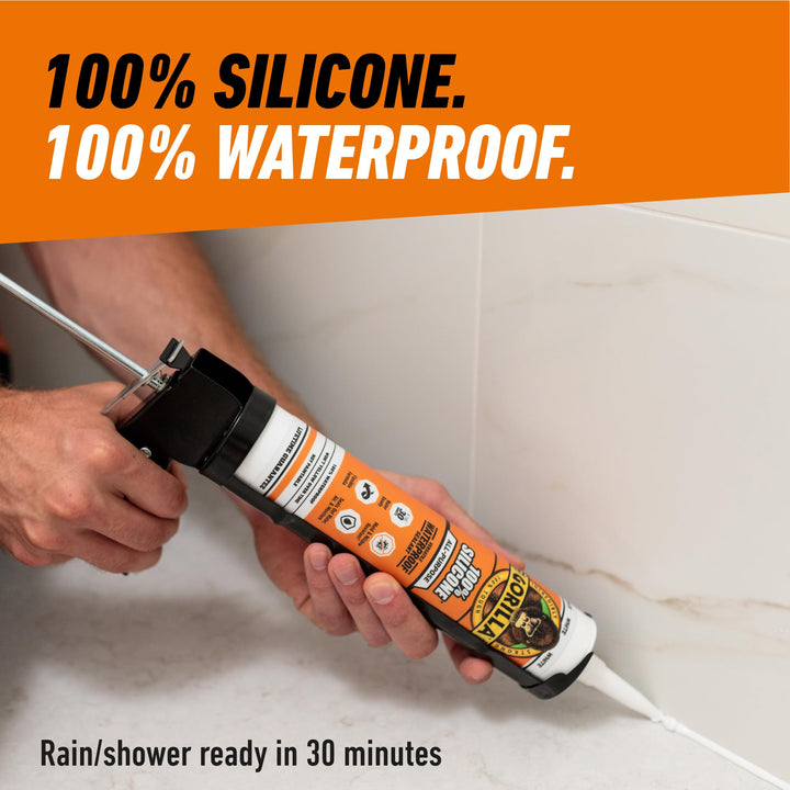 Gorilla 100 Percent Silicone Sealant Caulk, White, 10 oz