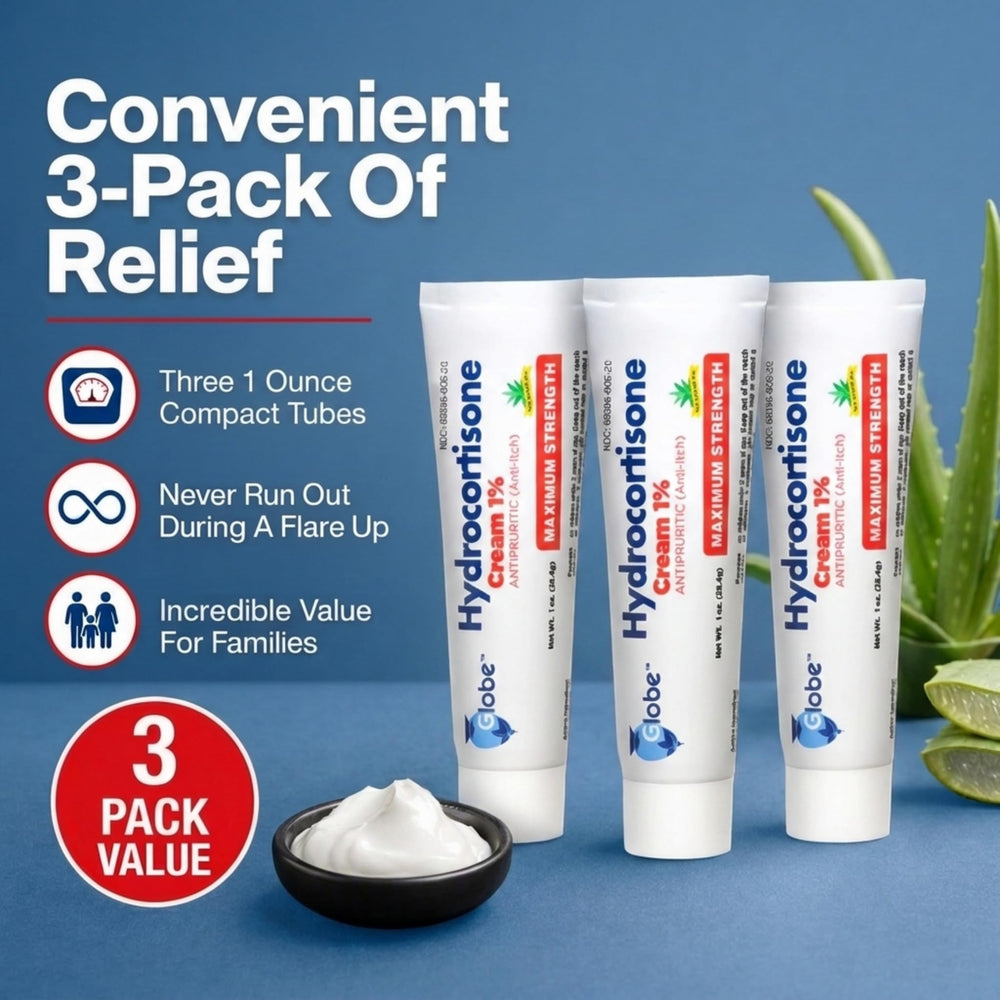 Globe Pharmacy Hydrocortisone Cream 1% With Aloe, 1 oz, Pack of 3