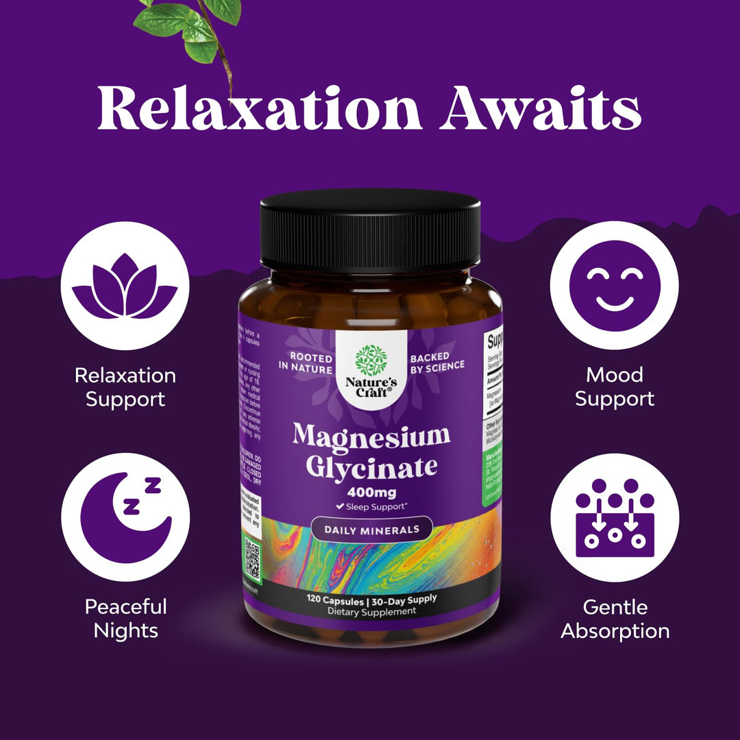 Natures Craft Magnesium Glycinate 400 mg Capsules, 120 Count