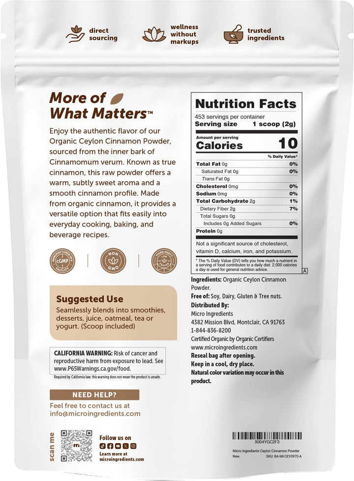 Micro Ingredients Organic Ceylon Cinnamon Powder, 2 lb