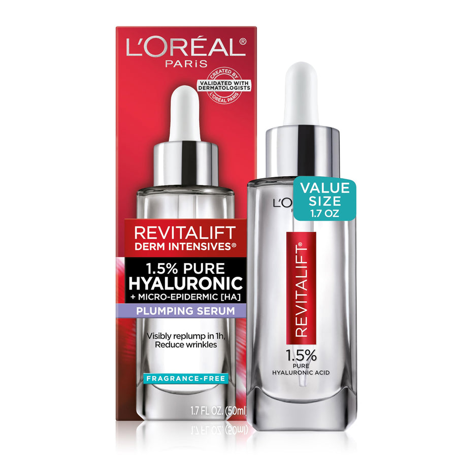 L'Oreal Paris Revitalift Hyaluronic Acid Face Serum, Fragrance Free, 1.7 oz