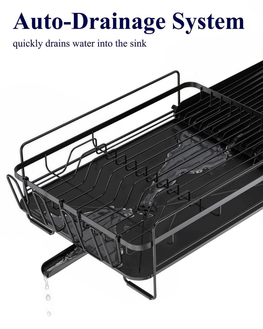 Kitsure Dish Drying Rack, Black, 48.8-67.8x32.8x15cm