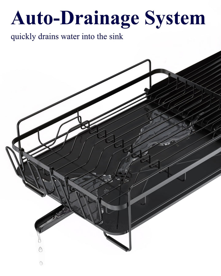 Kitsure Dish Drying Rack, Black, 48.8-67.8x32.8x15cm