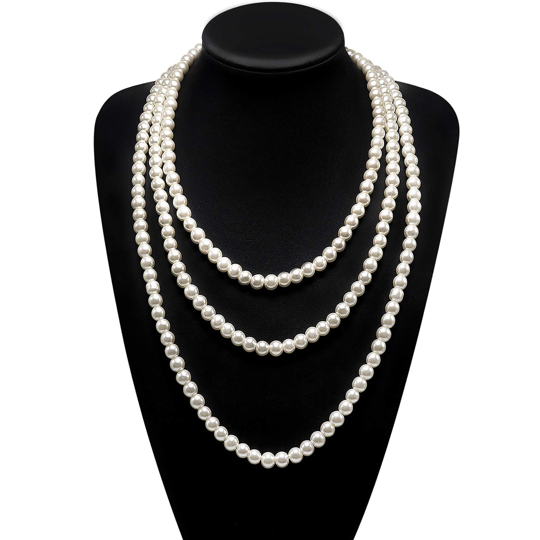 Aisansty Long Layered Faux Pearl Necklace, Cream White, 69 in