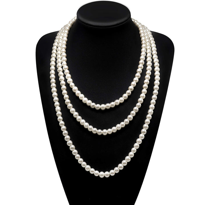 Aisansty Long Layered Faux Pearl Necklace, Cream White, 69 in