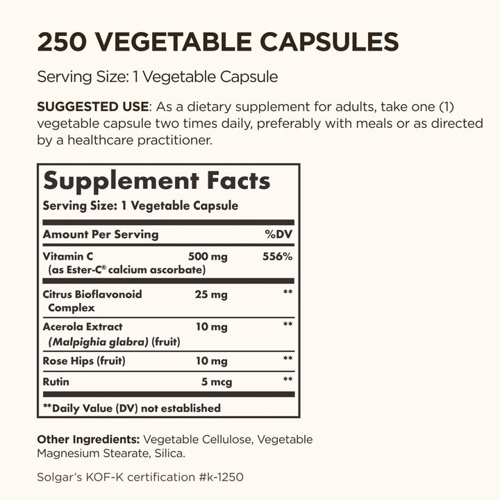 Solgar Ester-C Plus Vitamin C 500 mg, 250 Count