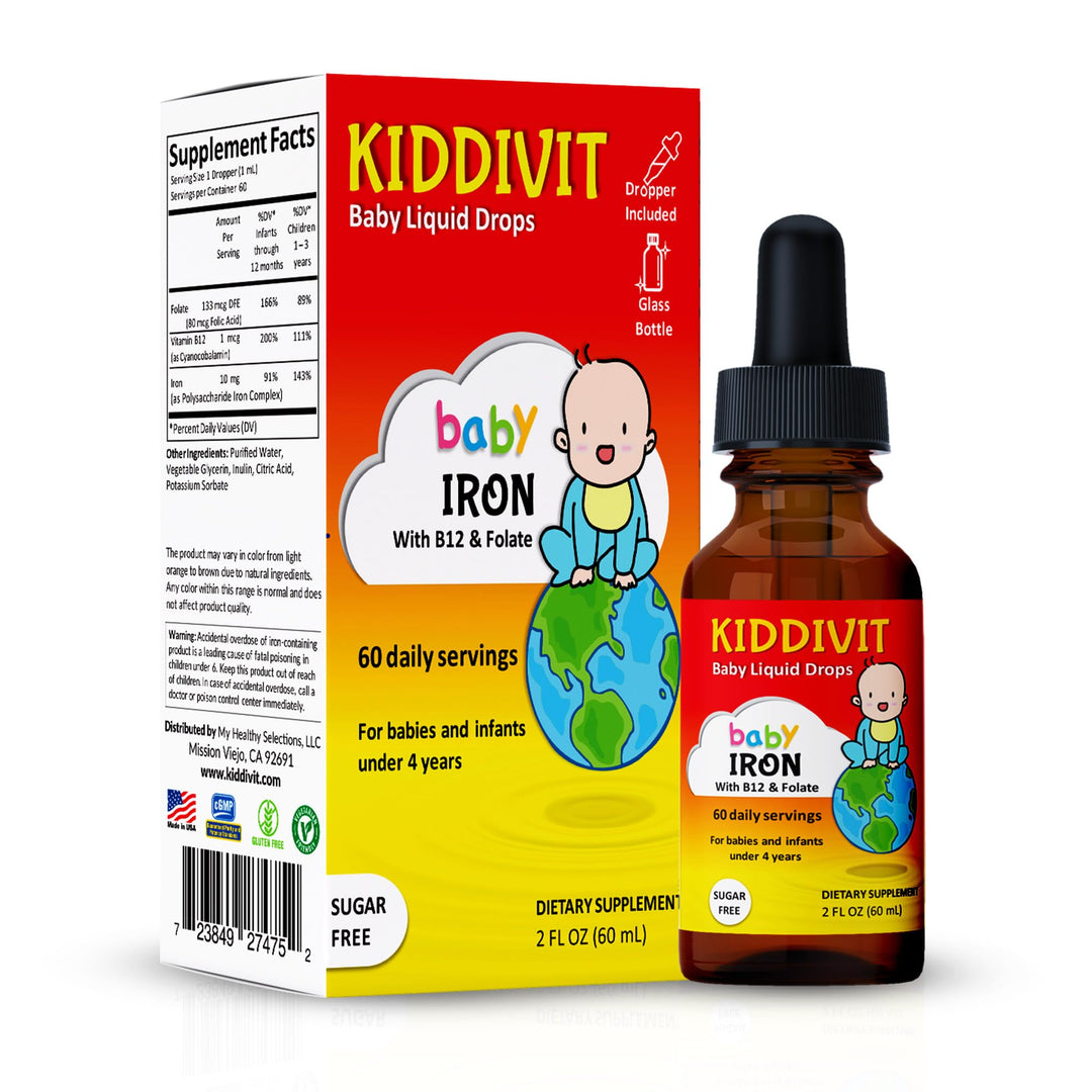 Kiddivit Baby Iron Liquid Drops with Vitamin B12 and Folate, 2 fl oz