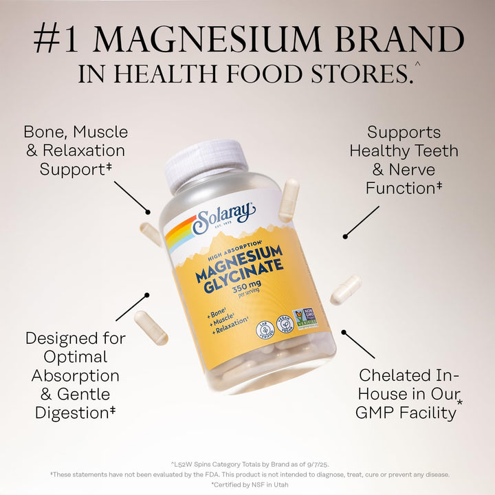 SOLARAY Magnesium Glycinate, 350 mg, 120 Count