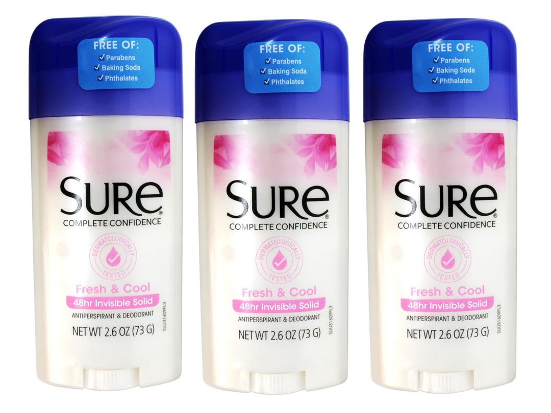 Sure Invisible Solid Deodorant, Fresh & Cool, 2.6 oz, Pack of 3
