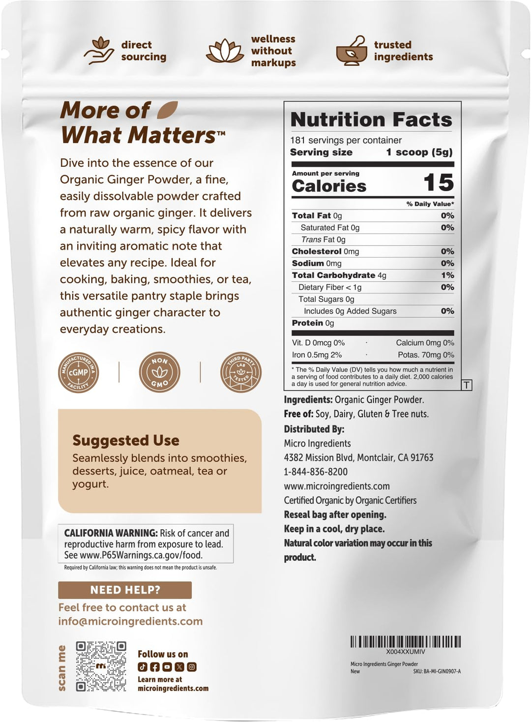 Micro Ingredients Organic Ginger Powder, 2 lb