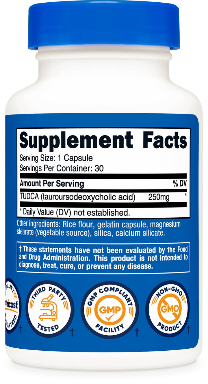 Nutricost Tudca Tauroursodeoxycholic Acid, 250 mg, 30 Count