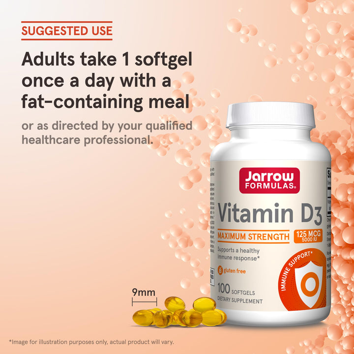 Jarrow Formulas Vitamin D3, 125 mcg (5,000 IU), 100 Count