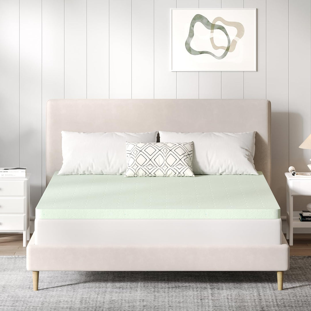 Novilla Gel Memory Foam Mattress Topper, Green, Queen